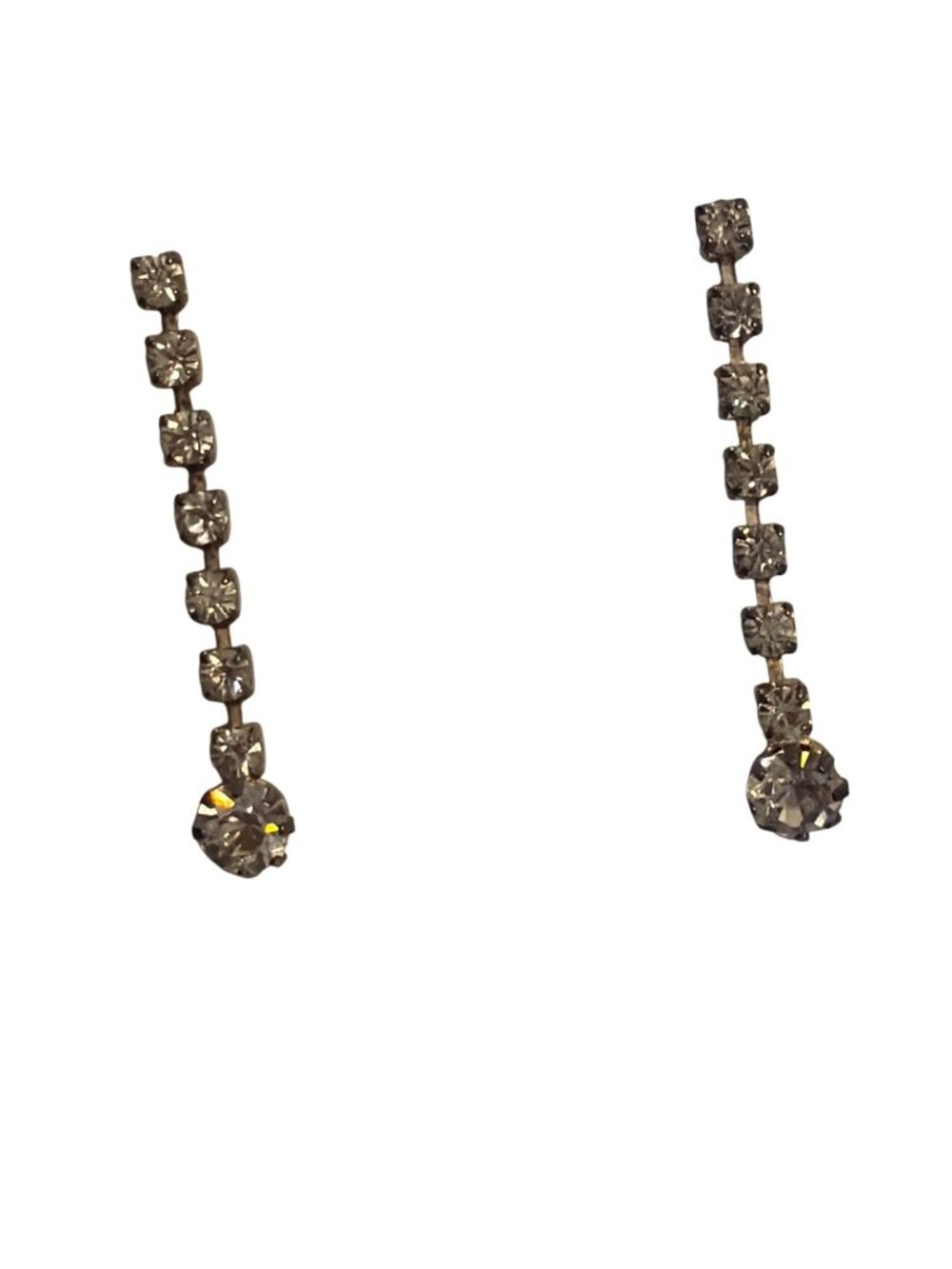 Vintage Crystal Rhinestone Drop Earrings Silver Tone Lightweight Prong Set 1.5"